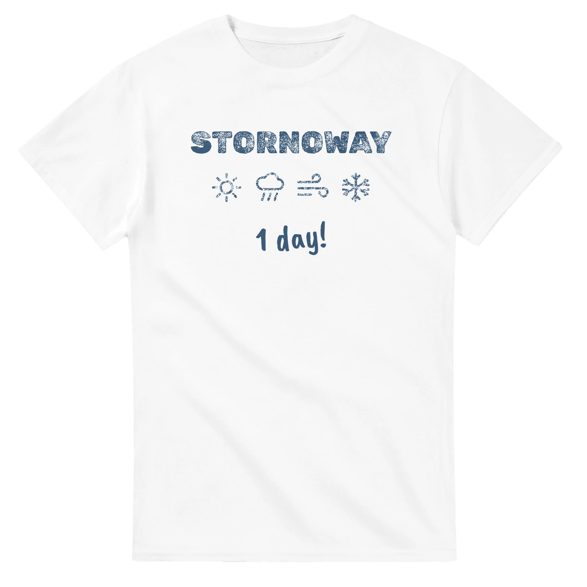Stornoway Four Seasons in One Day unisex crewneck t-shirt, Hebridean slogan design