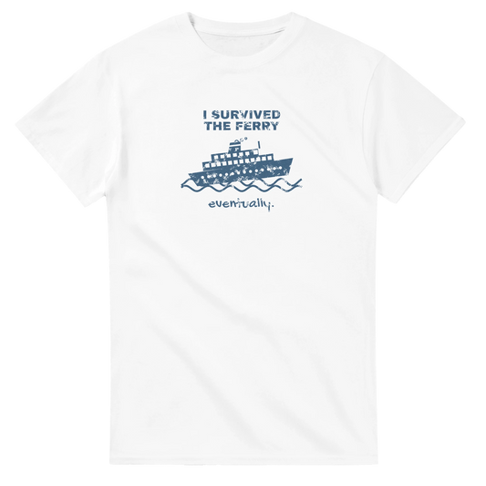 I Survived the Ferry Eventually unisex crewneck t-shirt, Hebridean ferry design