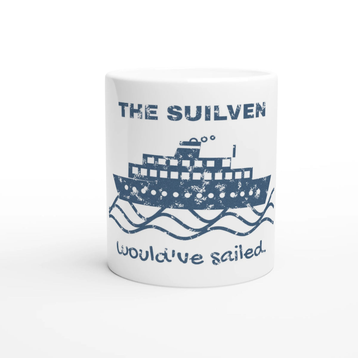 The Suilven Would've Sailed white 11oz ceramic mug, Hebridean ferry design